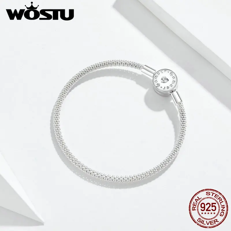 WOSTU Аутентичные 925 пробы серебро Bracelct подходит бусины Подвески чистый CZ браслет для Для женщин ювелирные изделия DAB014