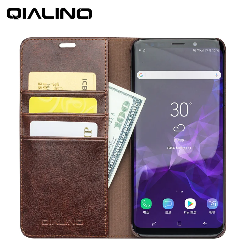Чехол QIALINO для телефона Samsung S9 Plus чехол книжка из натуральной кожи Galaxy