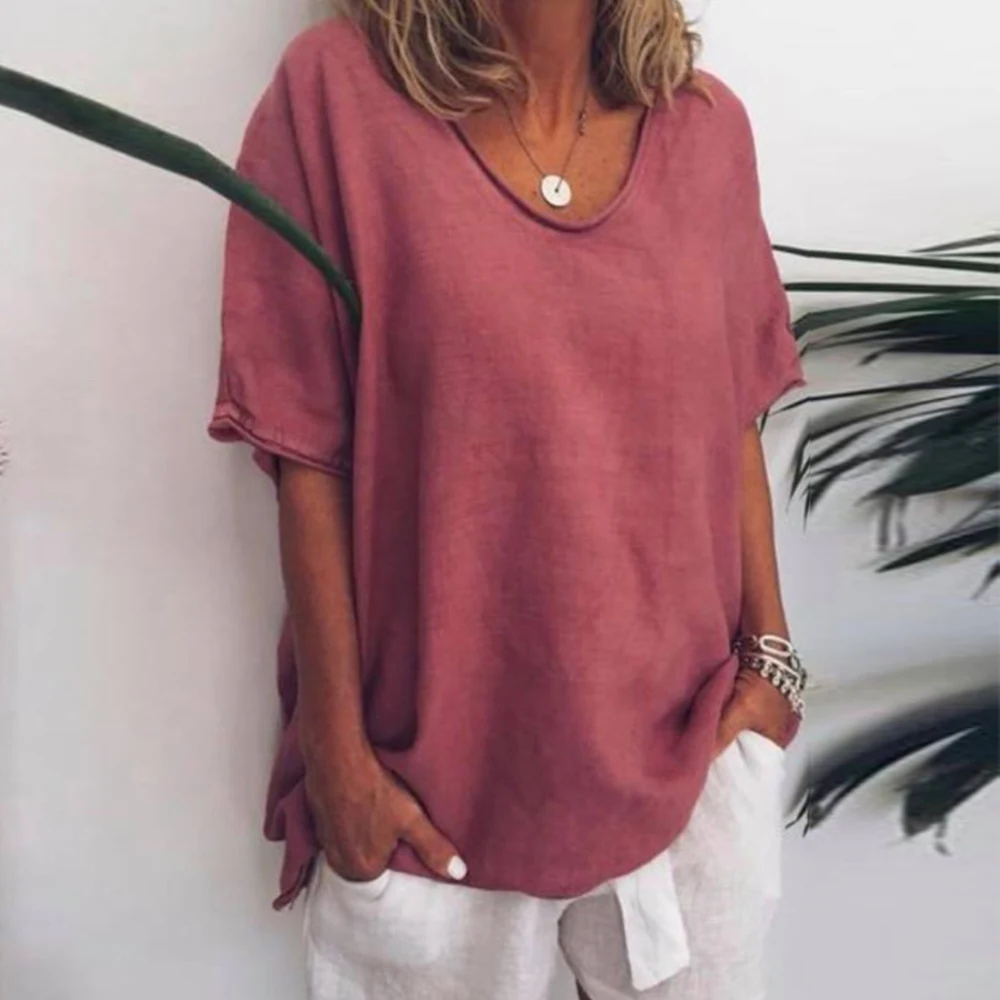 Womens Summer Tops Plus Size Shirts for Women 2//3 Ruffle Sleeve Cotton-Linen V Neck Casual Tunic T-Shirts Blouse Tops