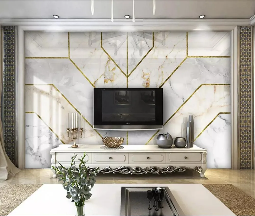 

Modern simple jazz white geometric marble background wall