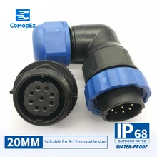 Waterproof Connector SP20 IP68 Cable Connector Plug & Socket Male And Female 2 3 4 5 7 9 10 12 14 Pin SD20 20mm Elbow nut sd20tp zm ip68 waterproof power connector 7 pin male and female connector car power connector 7 pin plug and socket 10a