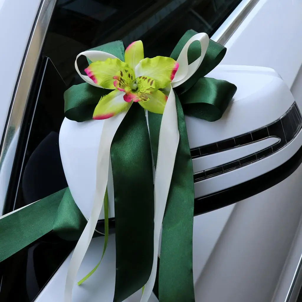 Wedding Car Decorations Kit Limousine Silk Flower Ribbon and Bow DIY Decor for Wedding Bridal Car Ornament