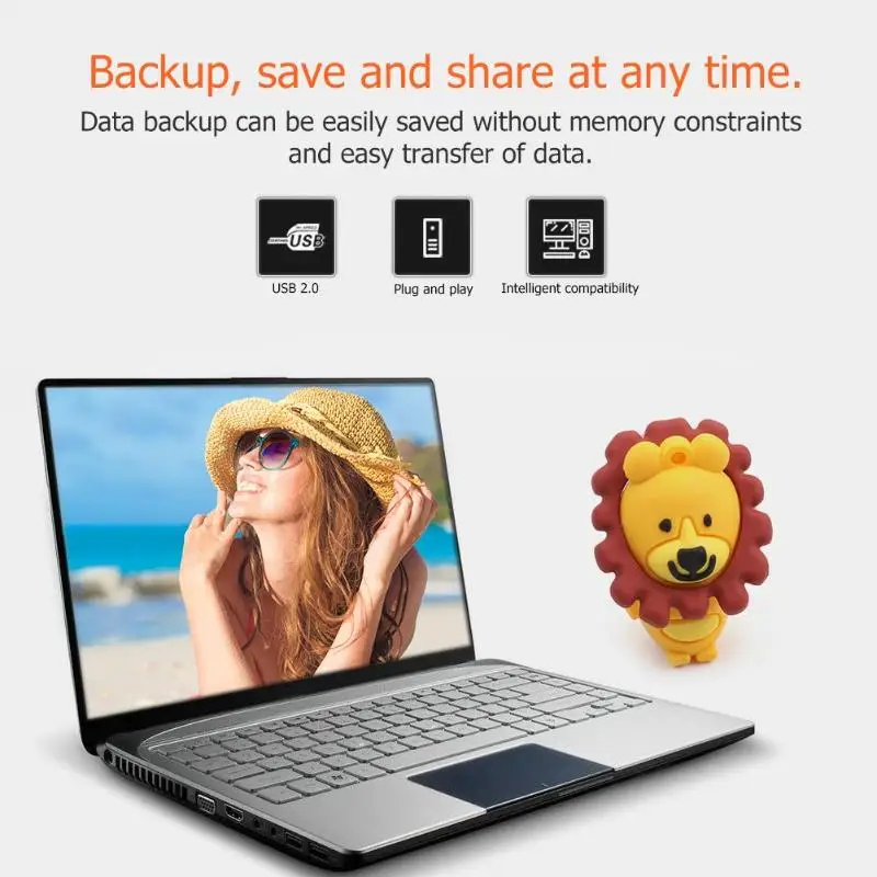 Alloet USB Мобильный накопитель мультфильм лев USB 2,0 8 ГБ/16 ГБ/32 ГБ/64 ГБ карта флэш-памяти для Windows Mac OS Linux