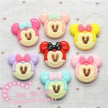 21*23 мм 70 шт./лот из смолы с плоской задней частью Минни Маус с бантом кабошон поделки 7 цветов Смешанные ровные