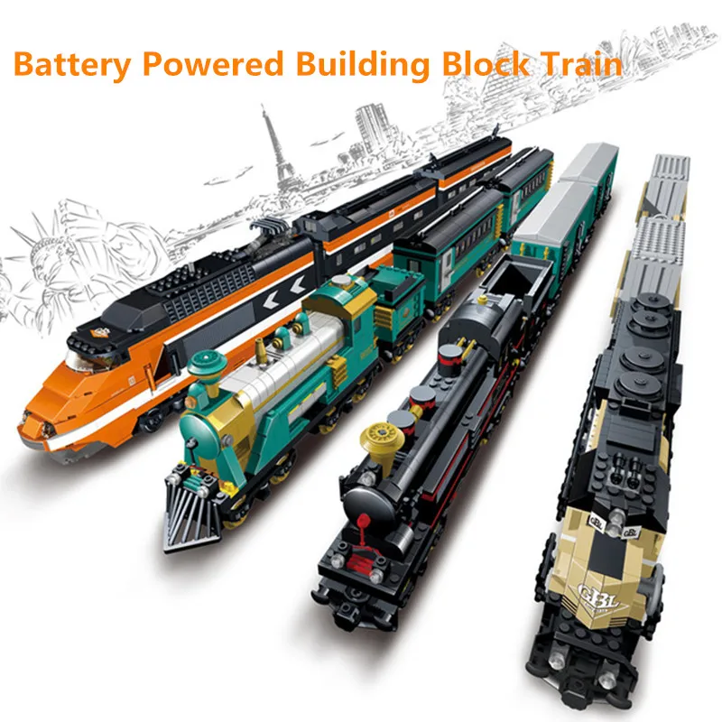 

Kazi Battery Powered Train Container Train Diesel-electric Freight Building Blocks Bricks Educational Toys Compatible With Legoe