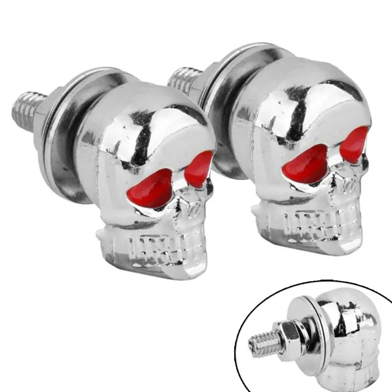 2pcs-Motorcycle-Car-Truck-Auto-Chrome-Skull-License-Plate-Frame-Bolts-Screws-Caps-Fastener-Nuts-Bolts(4)