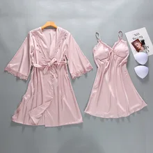 Летний ночной халат, сексуальный женский комплект из 2 предметов, топ на бретелях, комплекты для сна, повседневные пижамы, домашняя ночная рубашка, халат для сна, банное платье