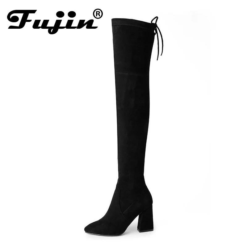

Fujin Brand Winter Women Boots 2018 Stretch Thigh High Boots With Fur Fashion Sexy Over the Knee Boots 8.5CM High Heel Shoes