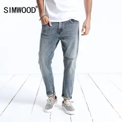 SIMWOOD 2019 весна зима новый джинсы для женщин для мужчин Slim Fit с принтом букв винтаж синий Высокое качество Уличная брендовая одежда 180336