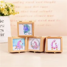 Ins Nordic Clockwork Musical Box Student Gift Music Box unicorns decorative pattern Wooden Photo frame Music Box Holiday Gift