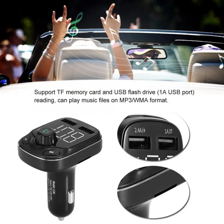 Прикуриватель черный 2.4A двойной зарядное устройство USB Hands-free BT MP3 плеер прикуриватель автомобильный комплект новое поступление