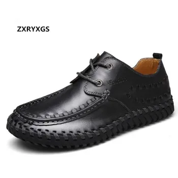 

2019 New Spring Lace-up Handmade Men Sneakers Casual Shoes Flat Non-slip Comfort Soft Real Leather Shoes Men Shoes Fashion Wild