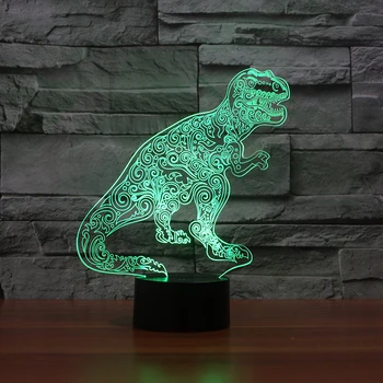 

7 Changing Colors 3d illusion night lamp LED Snazzy T-rex Lamp, dinosaur night light