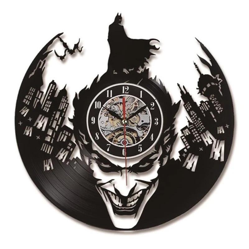 Творческий Бэтмен Джокер настенные часы современный дизайн декоративный Мальчики номер Искусство Винтаж винил часы-пластинка стены домашние декоративные часы
