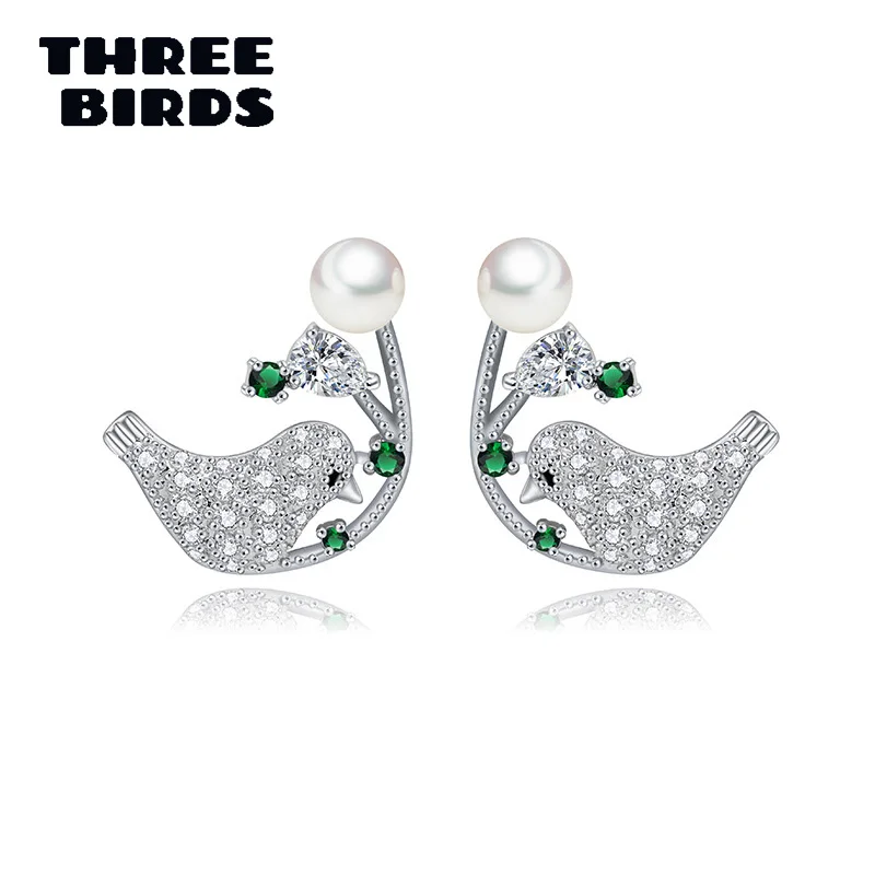 

tiny trendy luxury silver cubic zirconia crystal birds earrings small leaf flower with pearl stud earrings for women jewelry