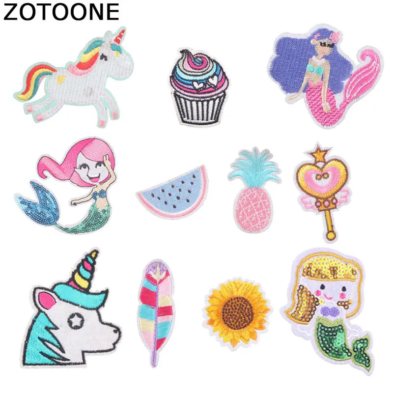 

ZOTOONE Unicorn Mermaid Patches Food Stickers Iron on Clothes Heat Transfer Applique Embroidered Applications Cloth Fabric G