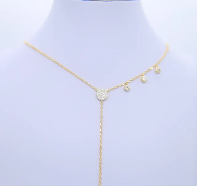 Colgante de gota redonda de circonia cúbica para mujer, colgante de gota de zirconia cúbica AAA, cadena larga de llenado de oro, collar sexy, 2017 Colgante de gota redonda de circonia cúbica para mujer, colgante de gota de zirconia cúbica AAA, cadena larga de llenado de oro, collar sexy, 2017