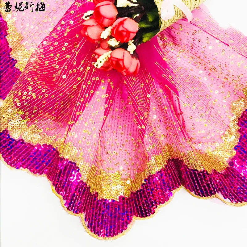 1 ярд Роза сетка Блестки Ткань Venise кружевная вышивка украшение шитье ремесла кукла материал сетка 20 см LR0038