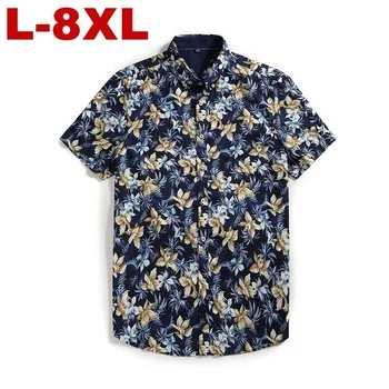 

8xl 7xl plus size Men Shirt Summer Style Floral Print Beach Hawaiian Shirt Men Casual Short Sleeve Hawaii Shirt Chemise Homme