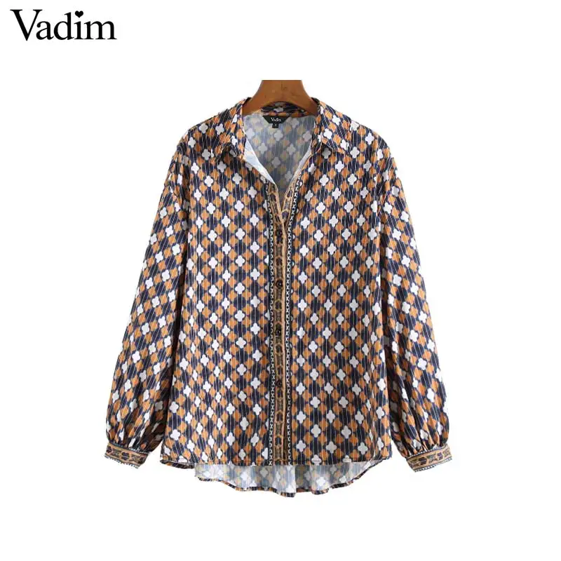 band collar loose fitting geometric printed blouses band collar loose fitting geometric printed blouses