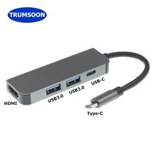 Trumsoon type C USB C к HDMI 4K USB 3,0 type-C конвертер адаптер концентратор для Macbook Chromebook huawei P20 Mate20 samsung S9 10