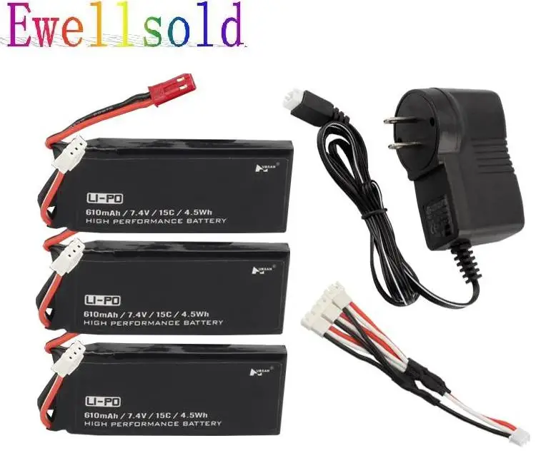 

Ewellsold 3pcs x 7.4V 610mAh Li-po battery+ 3 in 1 wall charger for H502S H502E RC drone RC quadcopter 2pcs/lot free shipping