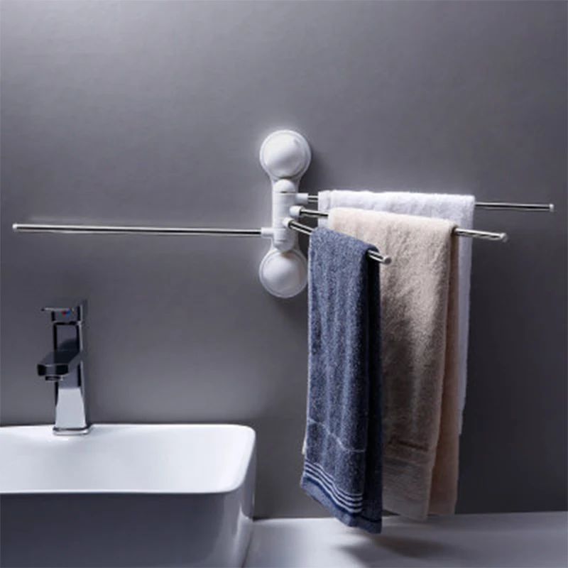 Suction cup stainless steel 180 degree rotating arm rack towel bar suction cup towel rack bathroom kitchen 4 swing arm wall rack