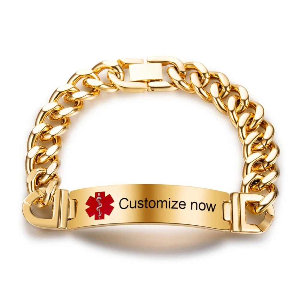 

Personalized Women Men's Stainless Steel Medical Alert Awareness Bracelet Disease Identification ID Wristband Bangle Emergency