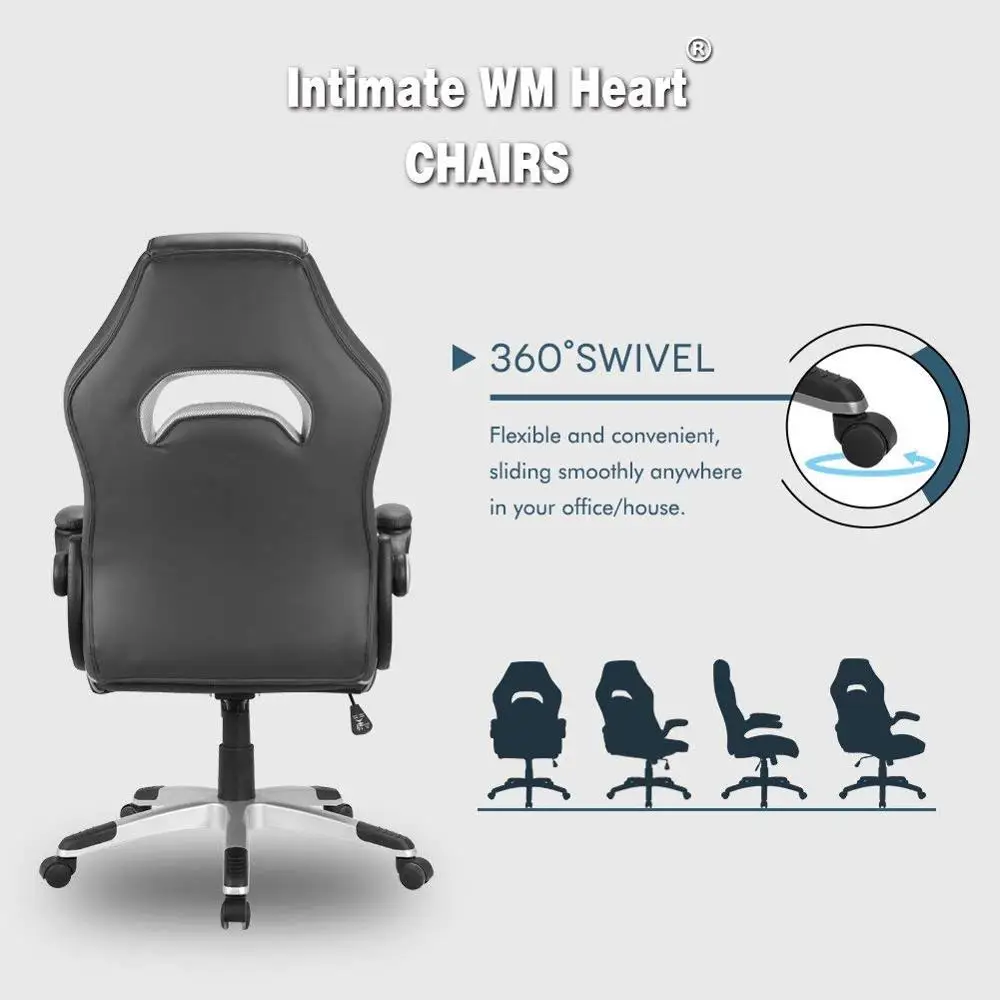 Leather Gaming Chair Pu Executive chair with Foldable Arms High Back Swivel Computer Reclining Chair