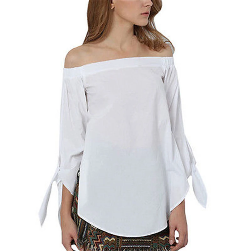 Gladiolus Off Shoulder Top Women Shirts Sexy Slash Neck Bow Tie Sleeve Loose Casual Shirt Women Blouse Blusas Mujer De Moda 2018 (14)