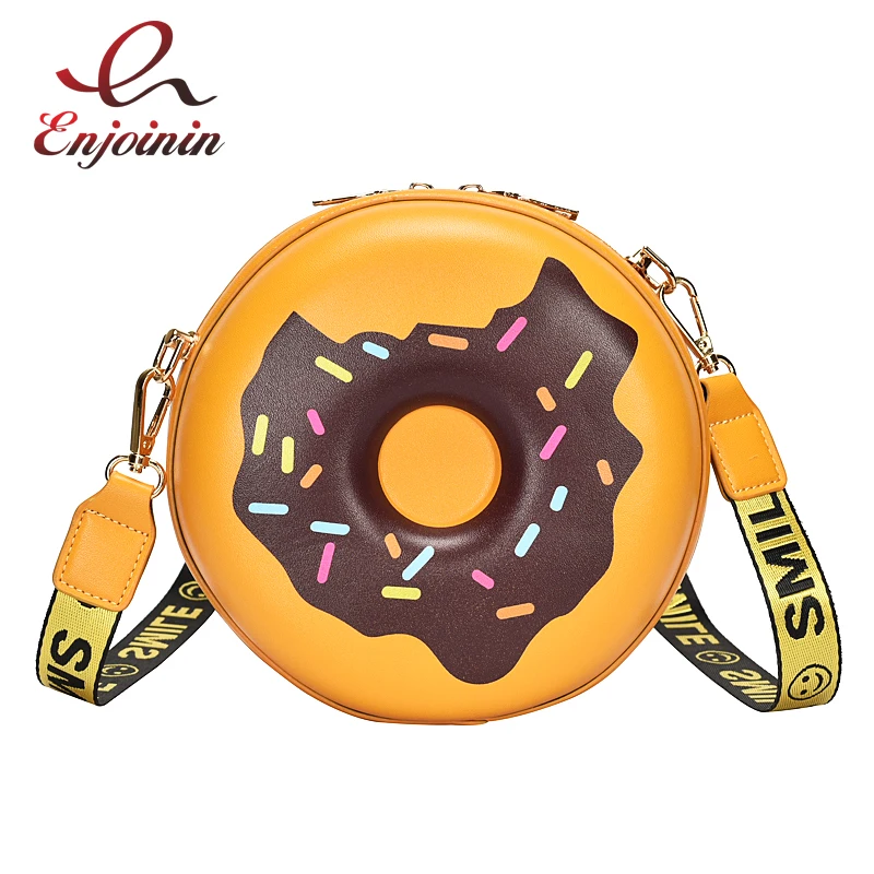 3 Color Fun Cartoon Smiley Shoulder Strap Donut Design Girl's Round Shoulder Bag Handbag Crossbody Bag Women Casual Totes Pouch