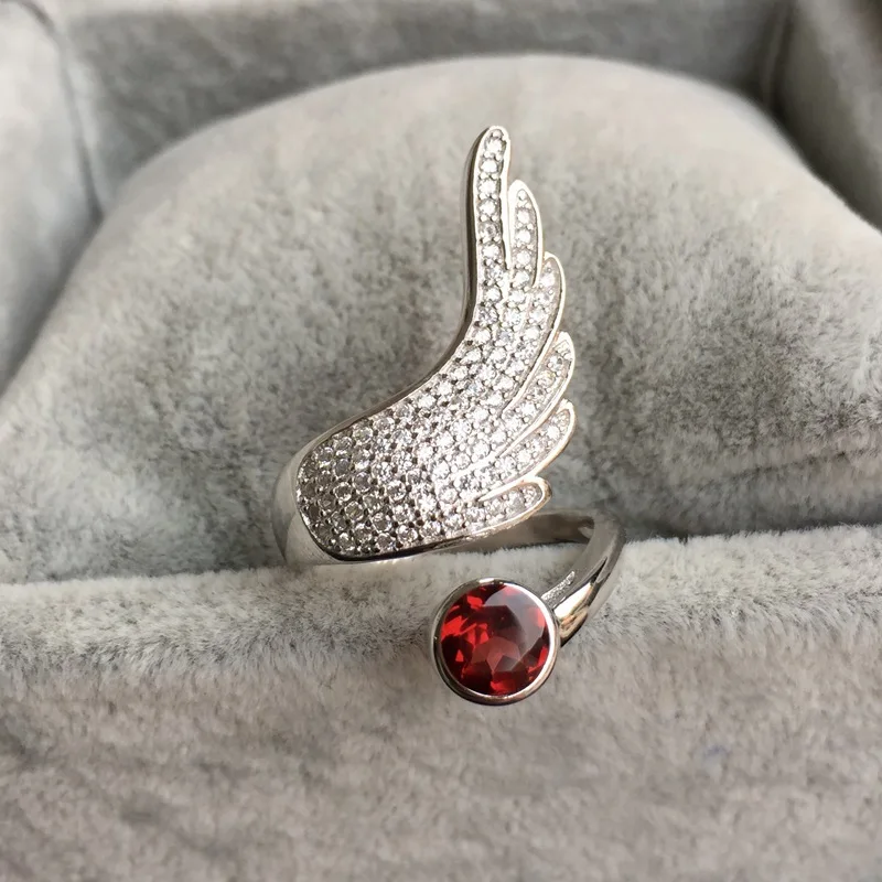 

[MeiBaPJ Natural Red Garnet Gemstone Trendy Ring for Women Real 925 Sterling Silver Charm Fine Jewelry