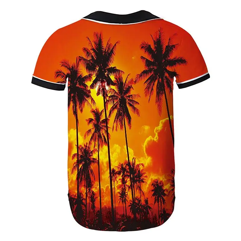 Для мужчин брендовая рубашка гавайская рубашка 3d Palm Tree Пляж Стиль Бейсбол Джерси Бейсбол рубашка для Для мужчин Camisa Masculina лето топы