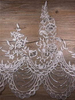 

2Yards 2020 41cm Wedding Dress Lace Trim DIY Accessories Sequined Glitter French Chantilly Lace Fabric Crafts