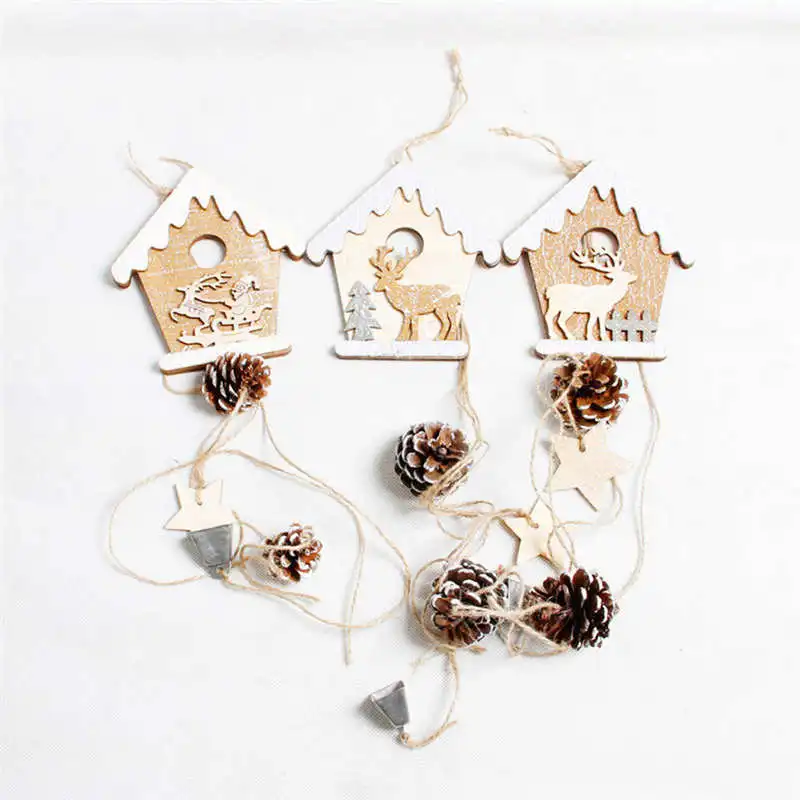 hot sale Wooden Christmas Cabin Pendant Accessories Christmas Christmas Tree Decorative for children gifts #2o22 (1)
