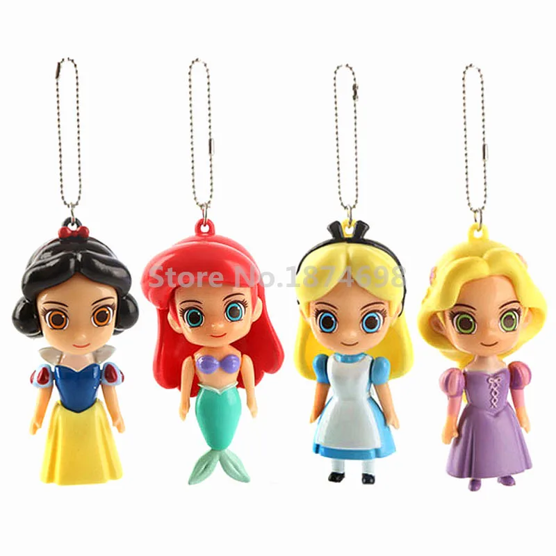 

Cute Alice in Wonderland Rapunzel Snow White Little Mermaid Princess PVC Action Figure Pendant Toy Keychains Key Chain Doll Gift