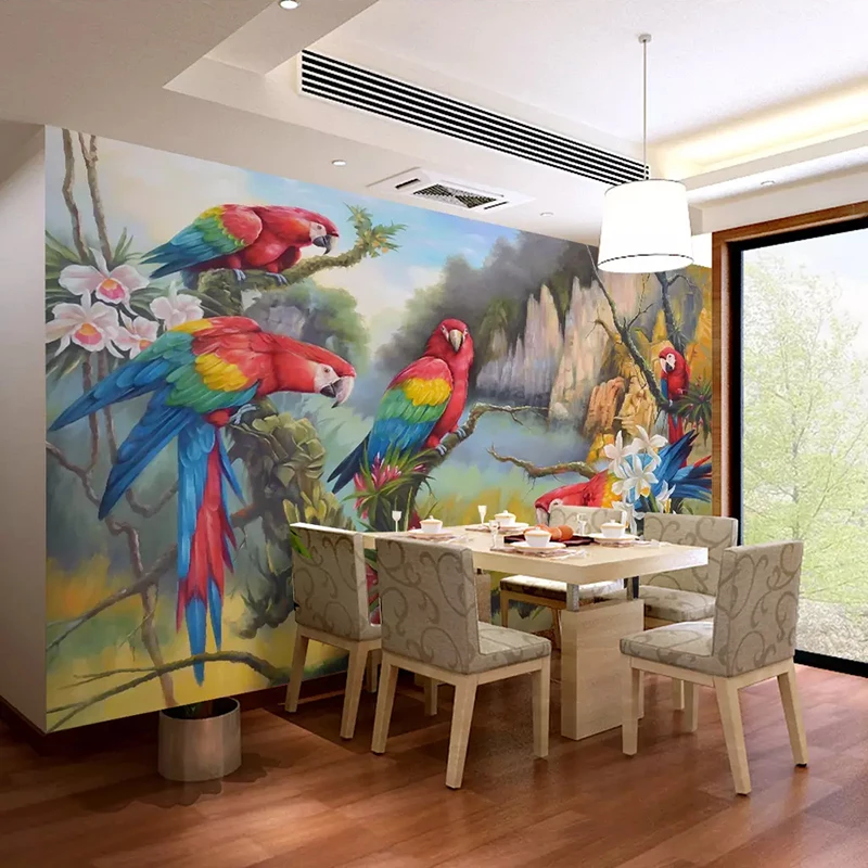 Средневековый тропический лес цвет попугай фотообои гостиная диван фон настенная Ткань Домашний Декор Papel де Parede