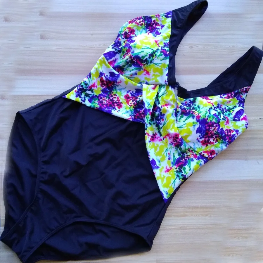 Big Plus Big Size 4XL Women's Sexy Royal Blue Print One Piece Beachwear