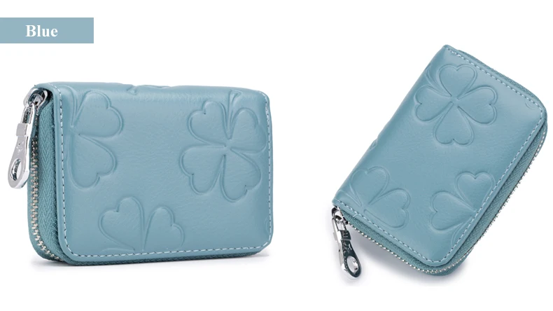 Lomelobo Lady Flower Card Holder Split Leather Girl Zipper Coin Purse Women Business Card Cowhide Female Credit ID Cards Wallets HCL7132  Details (17)