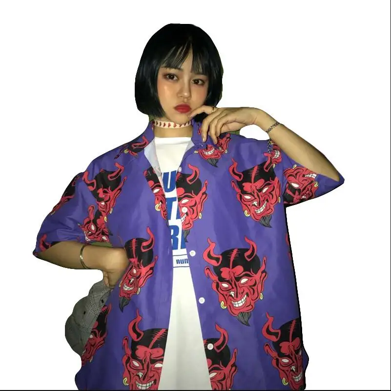 

Spring and summer women's new devil print loose short-sleeved shirt