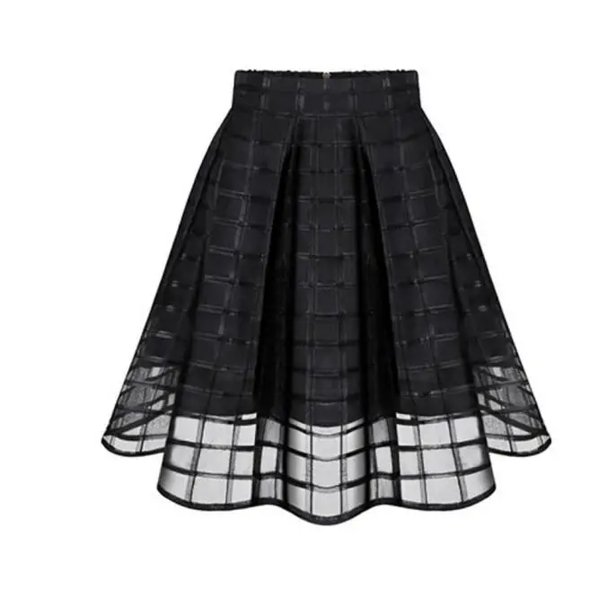 JAYCOSIN летняя юбка женская юбка из органзы с высокой талией на молнии Женская юбка из тюля Модная элегантная повседневная юбка - Цвет: black