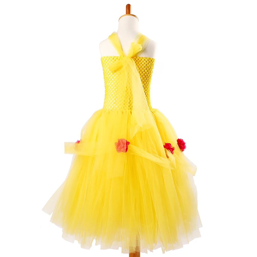 Yellow Princess Belle Tutu Dress The Beauty and the Beast Inspired Girls Birthday Party Dress Kids Photo Cosplay Costumes Vestidos (3)