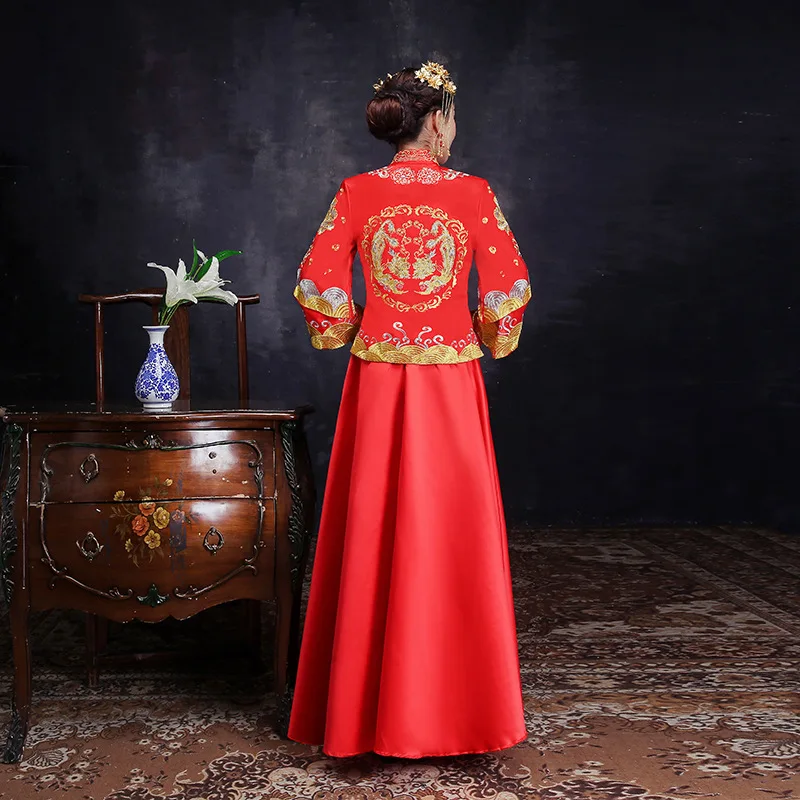 Для женщин традиционные платья невесты Cheongsam долго Китайский 2018 Новое свадебное платье женские элегантные Китай современные Qipao платья