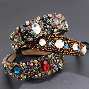 

Luxury heavy color rhinestone crystal porcelain flower wild headband Baroque heavy work luxury color rhinestone headband 875