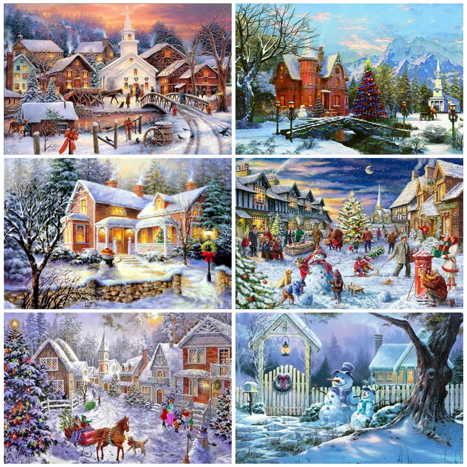 

AZQSD Oil Painting Winter On Canvas Palette Paintings HandPainted Landscape Living Room Modern Abstract Wall Art Christmas Gift