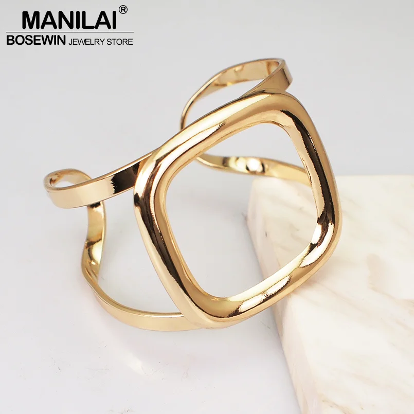

MANILAI Alloy Hollow Out Contracted Style Bracelets For Women Statement Femme Metal Cuff Bangle Accessories Jewelry