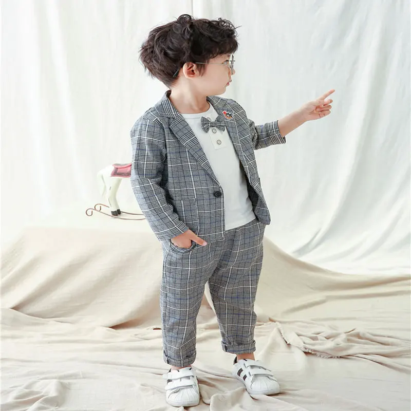 Комплект для мальчиков с бантом и длинным рукавом в клетку|summer boys clothing sets|boy setclothing