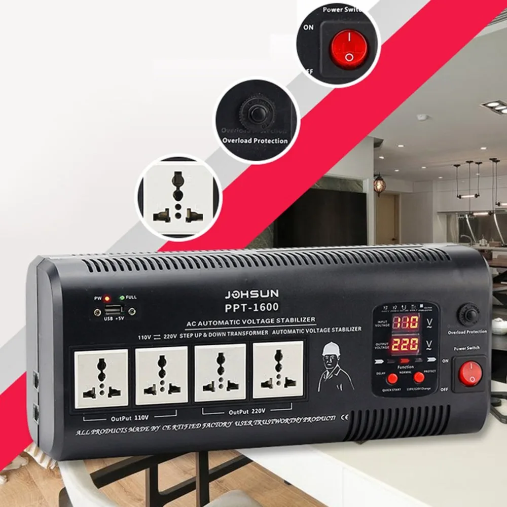 

90-280v Ground Insertion Relay Regulator 220v To 110v Voltage Converter 1500w Regulator