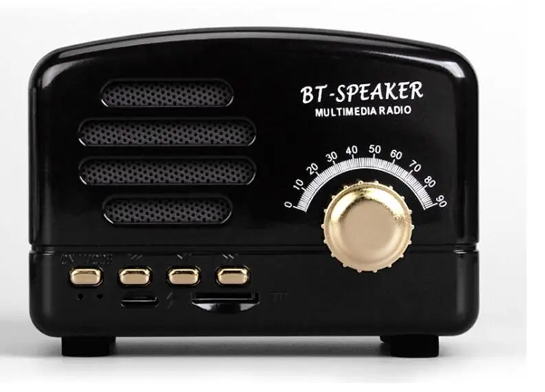Мини портативный деревянный беспроводной Bluetooth динамик Винтаж FM радио TF карта тяжелый бас динамик подарок на год - Цвет: Черный
