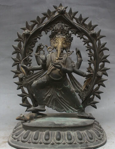 

shitou 003274 Old Tibet Bronze Gilt 6 Arms Ganapati Ganesh Lord Ganesha Elephant Buddha Statue
